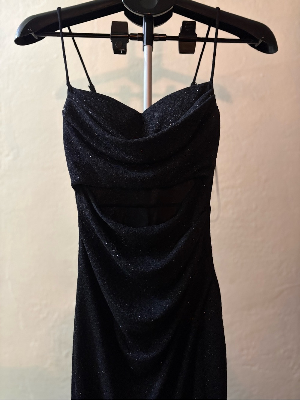 Windsor Black Glitter Cowl Neck Ruched Formal Maxi Dress Size Small